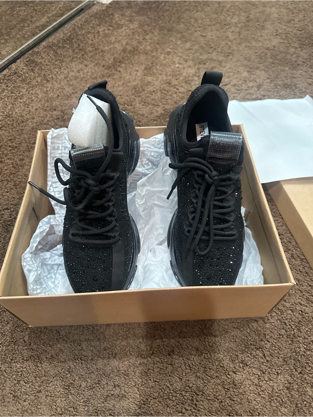 Steve Madden Black Embellished Lace-Up Women's Sneakers